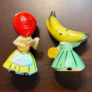 50’s Anthropomorphic Ceramic Fruit-Themed Salt & Pepper Shakers